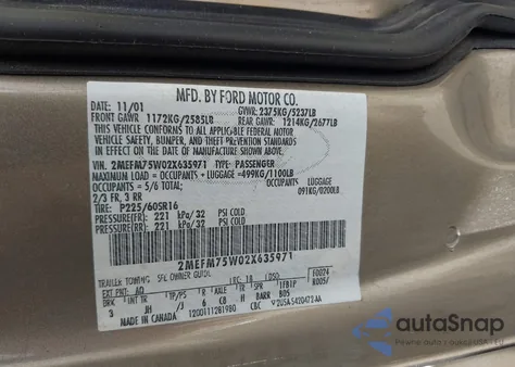 2002 Mercury Grand Marquis Ls from USA, damaged, VIN 2MEFM75W02X635971